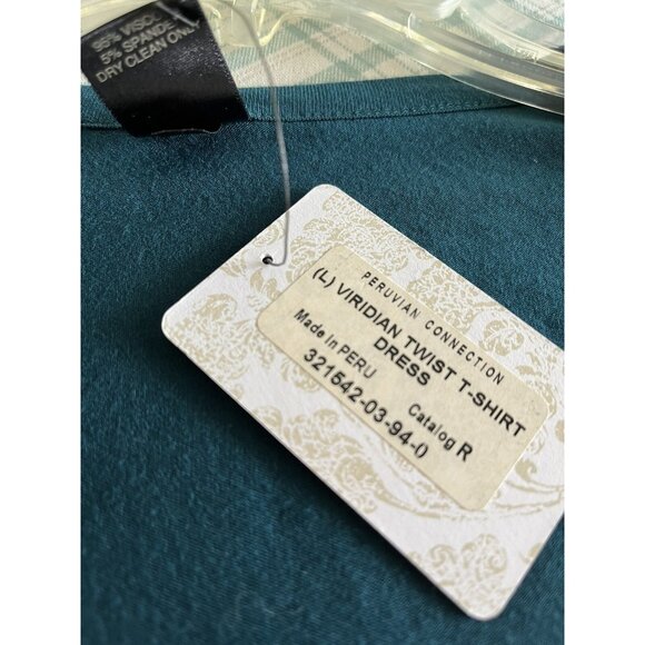 Peruvian Connection Size Large Drop Waist Viridian Teal Twist Green Bubble Hem - Picture 5 of 8